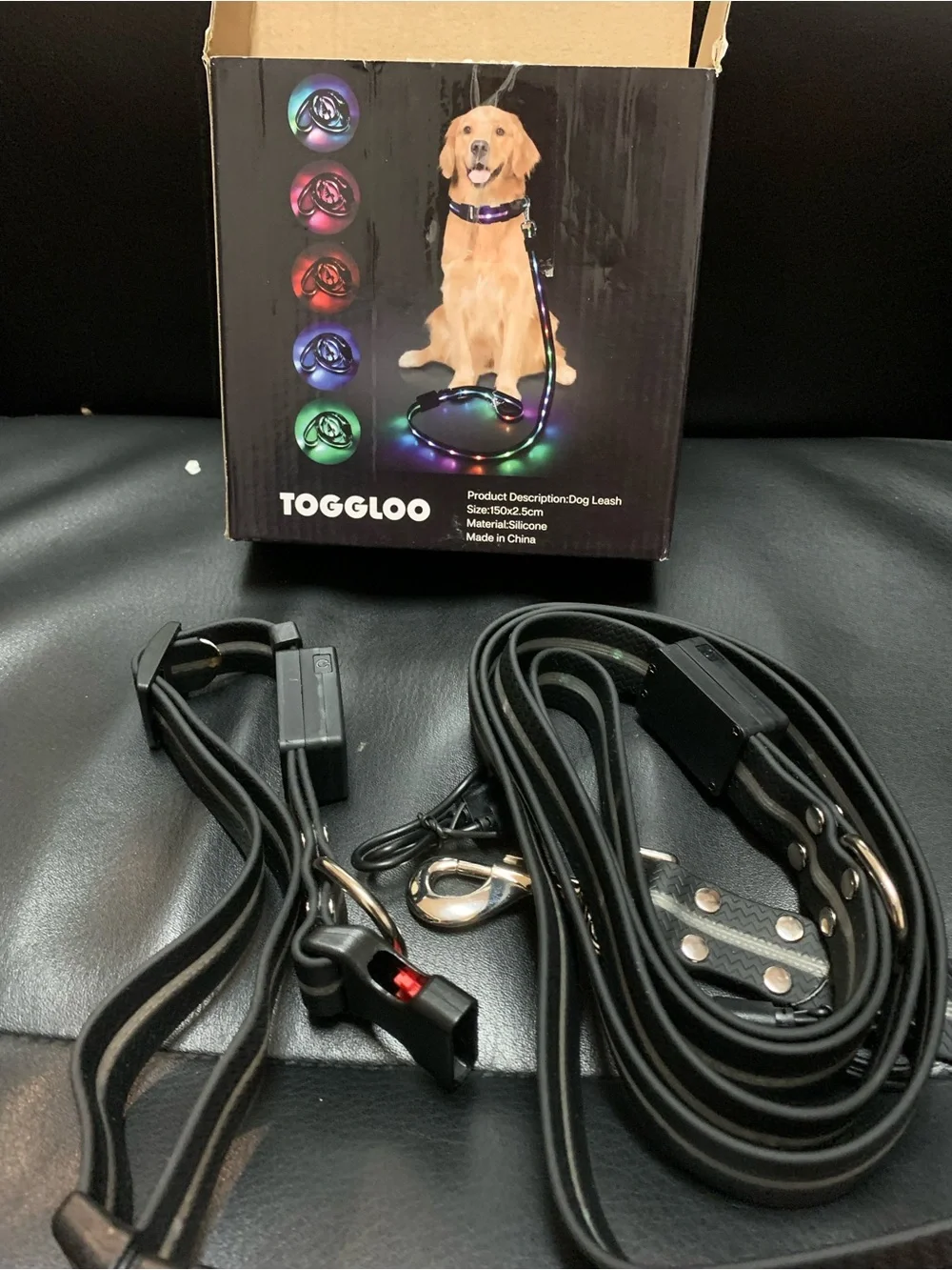LED Rainbow Dog Collar and Leash Set - Multicolor